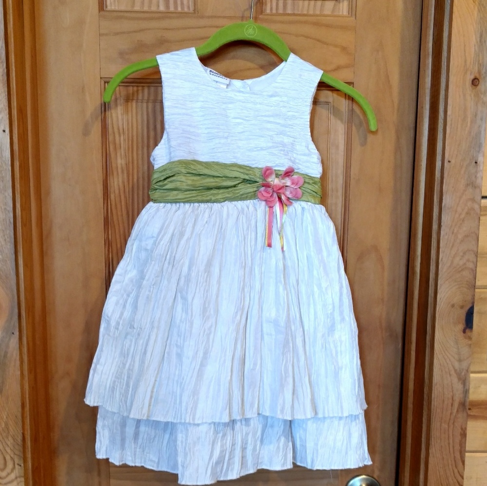 White Green Tie Sash Pink Flower Dress